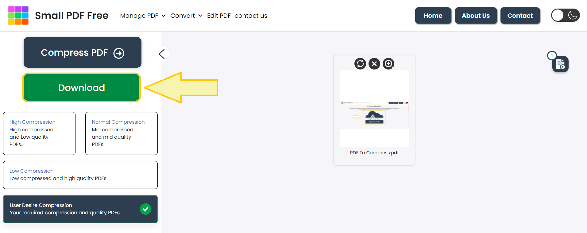 Step 05: Click the "Download" button to save your compressed PDF on Small PDF Free