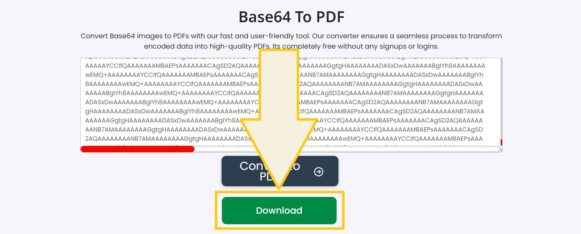 Download converted PDF from Base64 code.