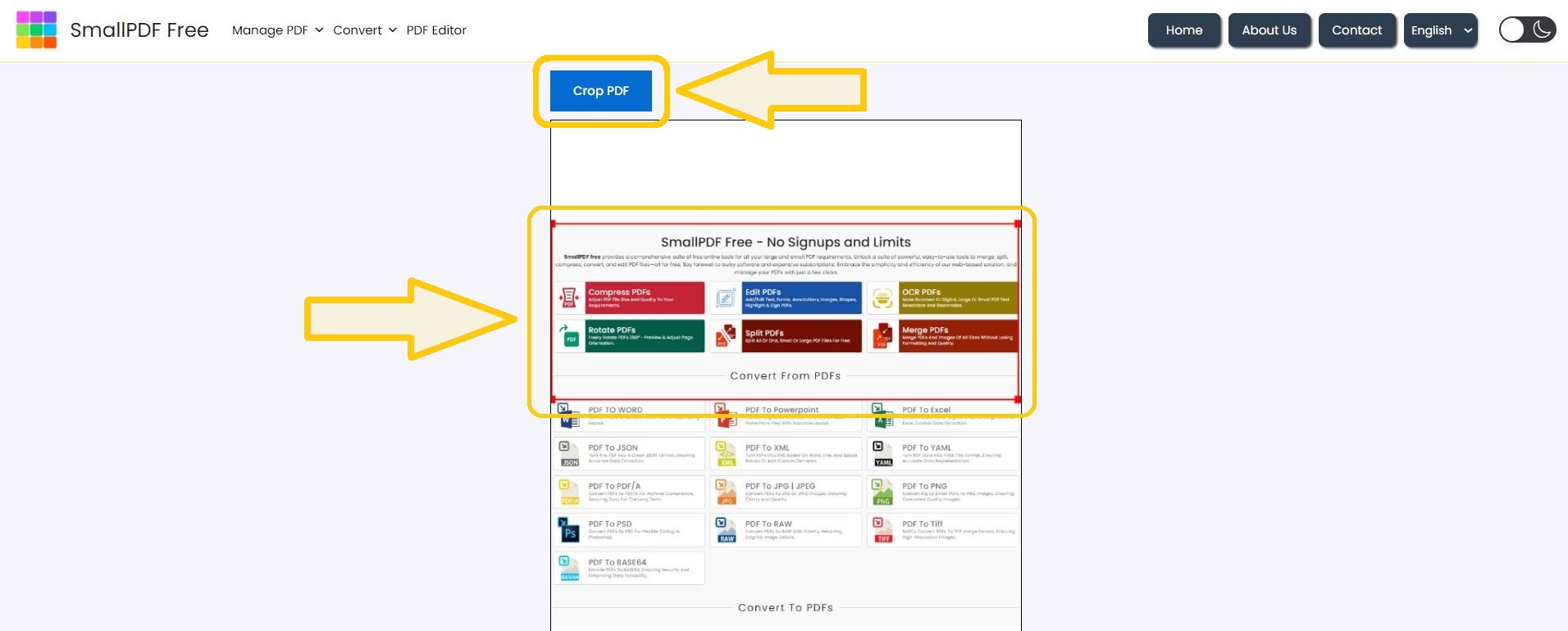 Step 4: Finalize and Download - Screenshot showing the 'Crop PDF' button being clicked to download the newly cropped PDF.