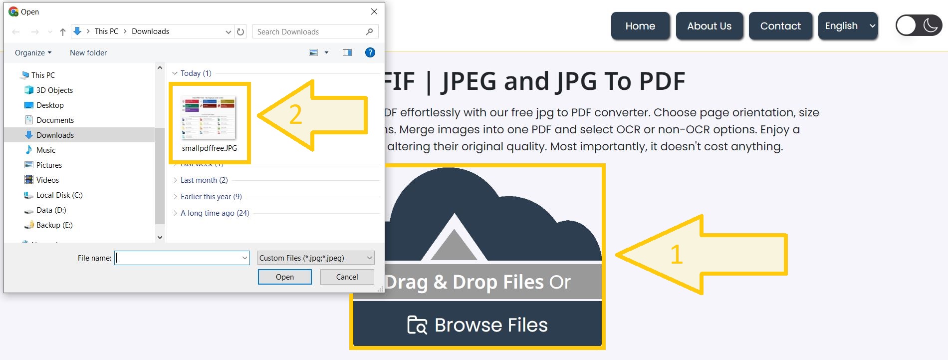 Upload JFIF, JPEG, or JPG images for PDF conversion.