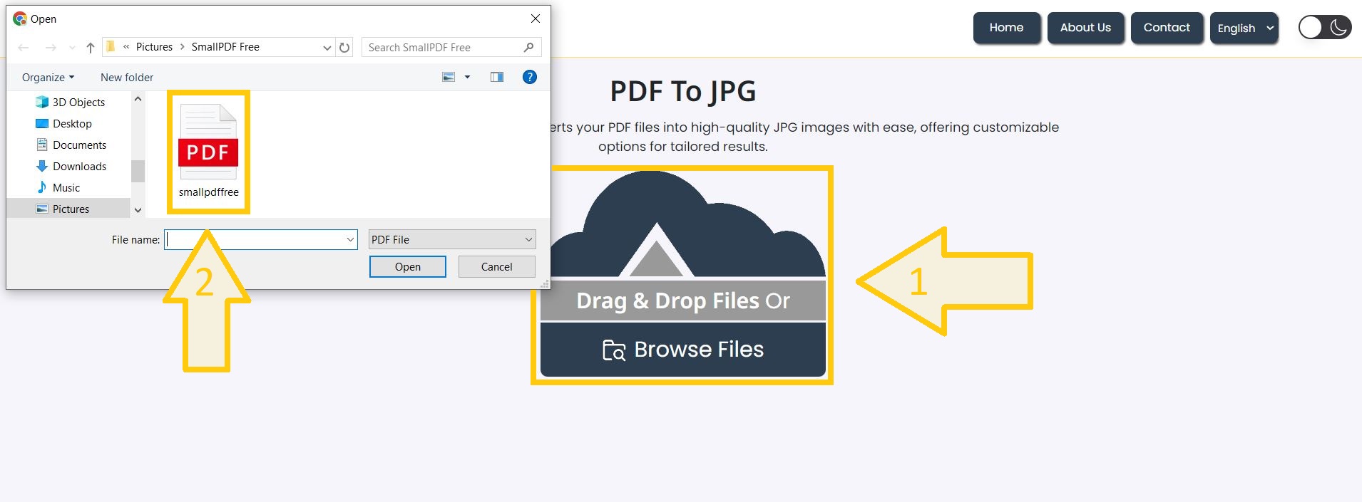 Convert PDF to JPG - Upload Document