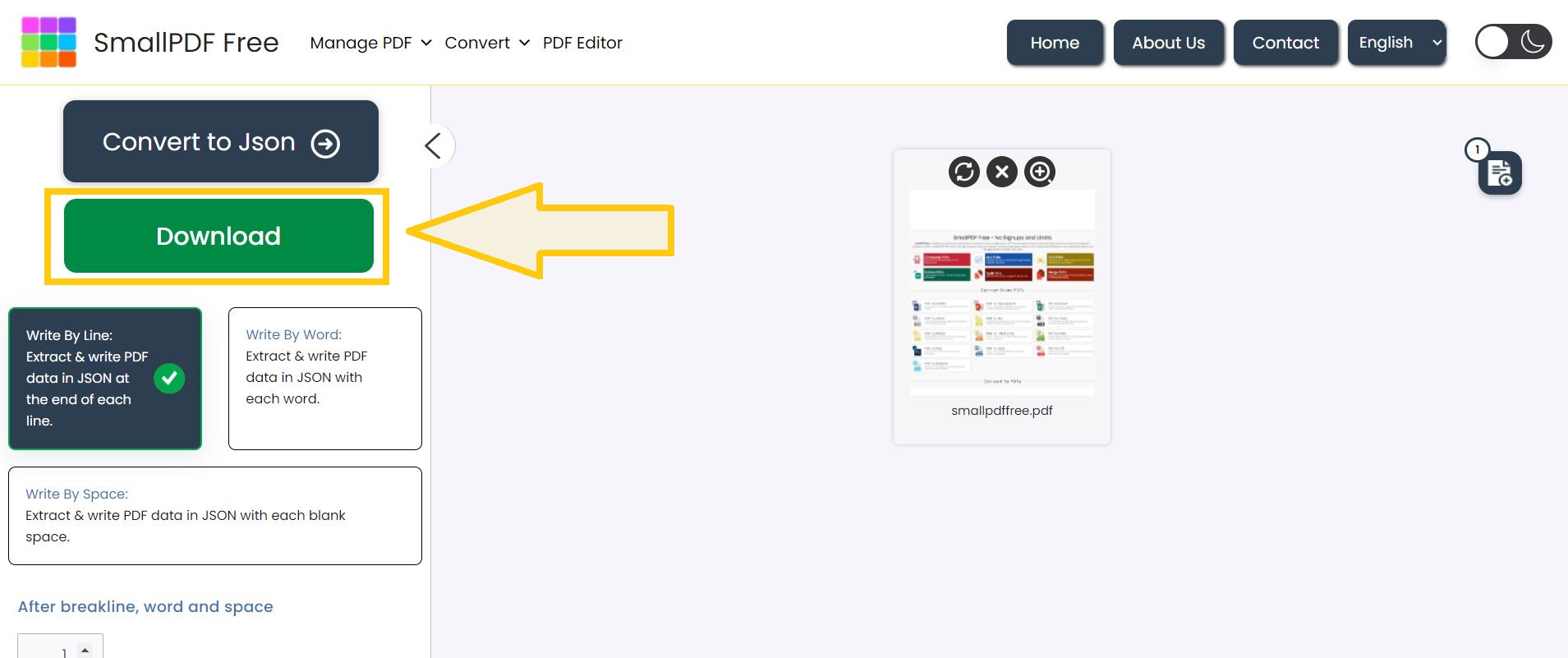 Download your JSON file after the PDF to JSON conversion is complete.