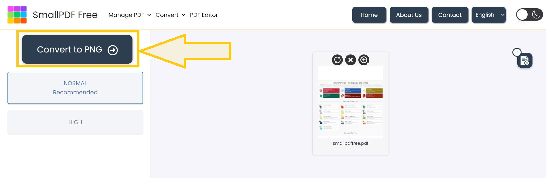 Convert PDF to PNG - Start Process