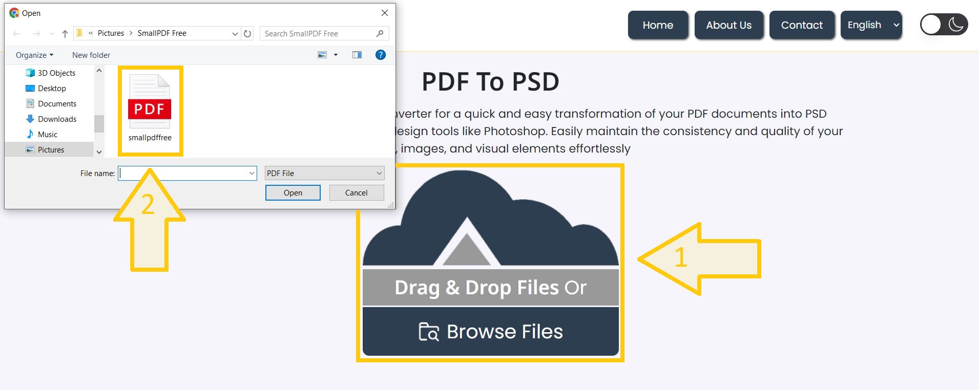 Upload PDF for PSD conversion