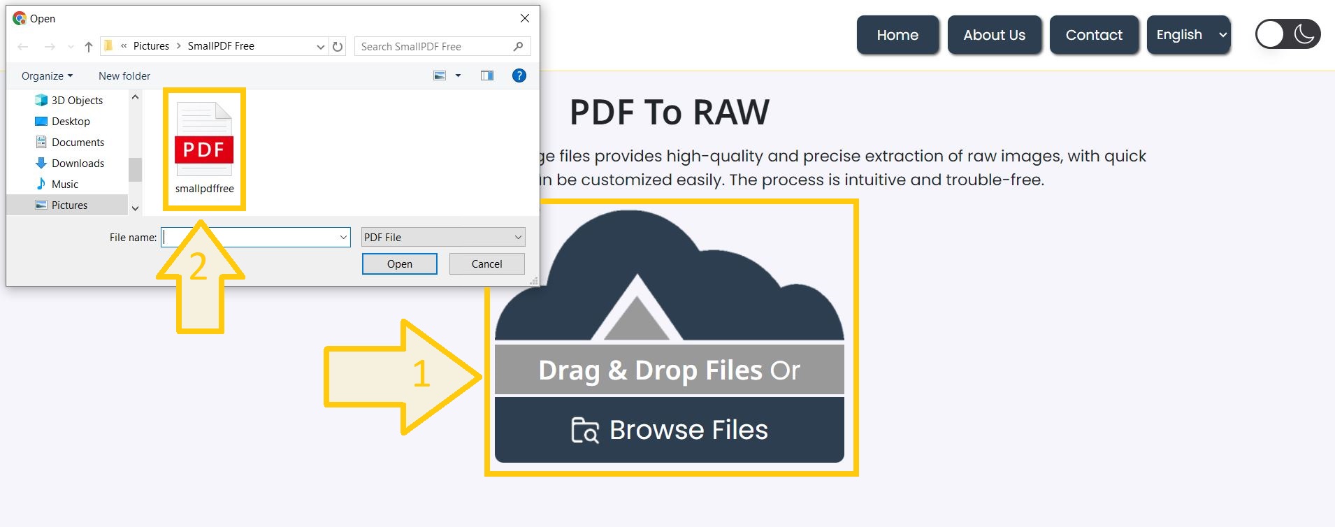 Upload PDF for RAW conversion.