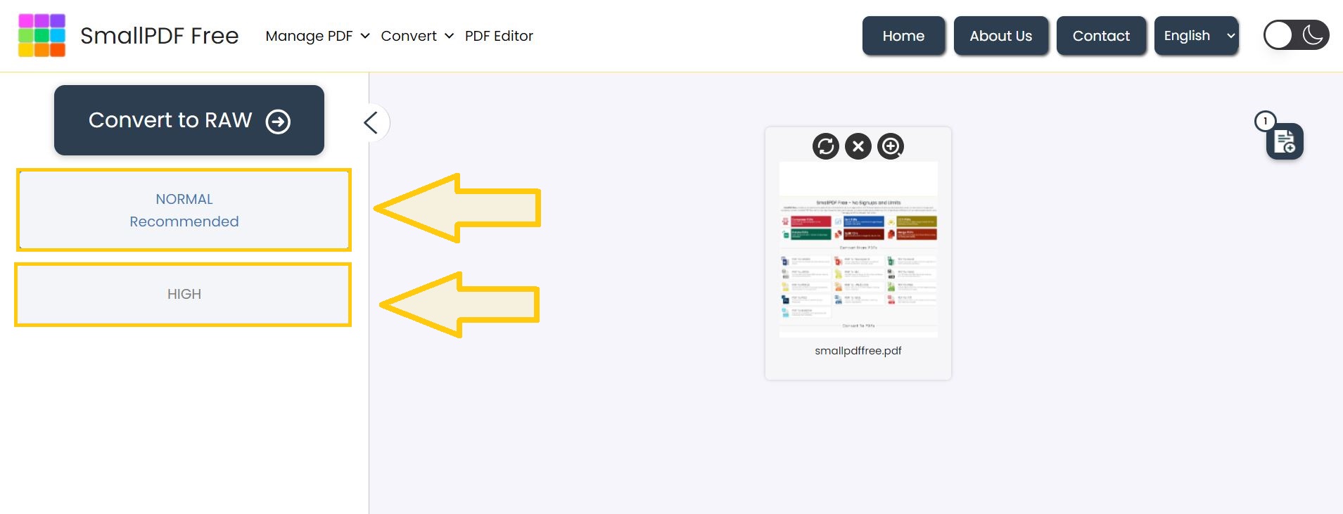 Choose quality for RAW conversion.