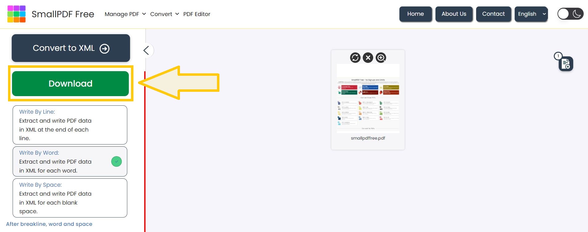 Download your XML file after the PDF to XML conversion is complete.