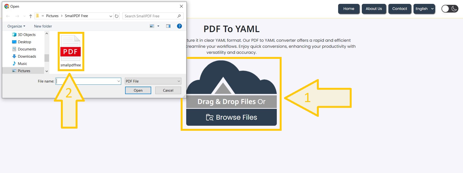 Upload PDFs for YAML conversion