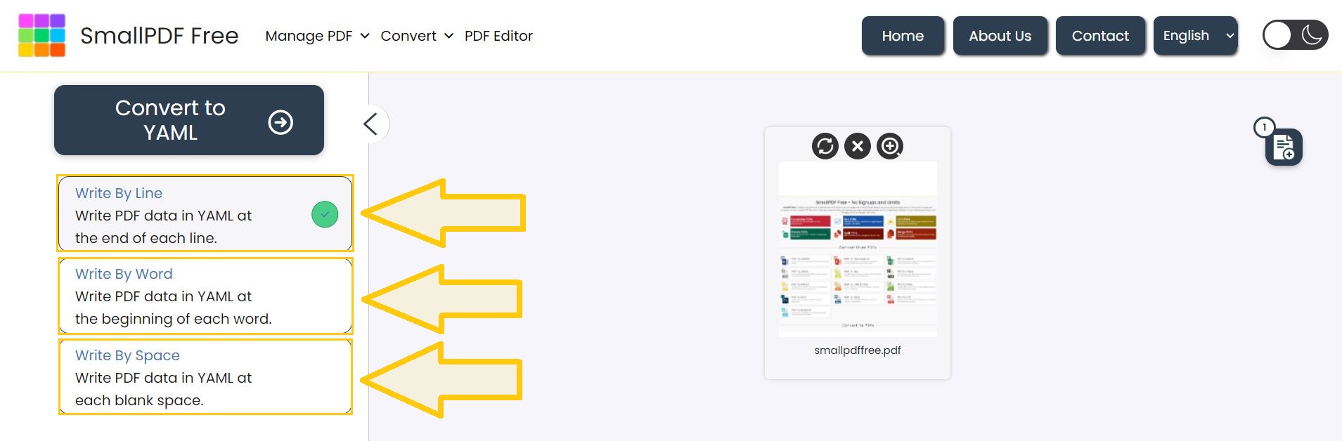 Choose conversion method for PDF to YAML