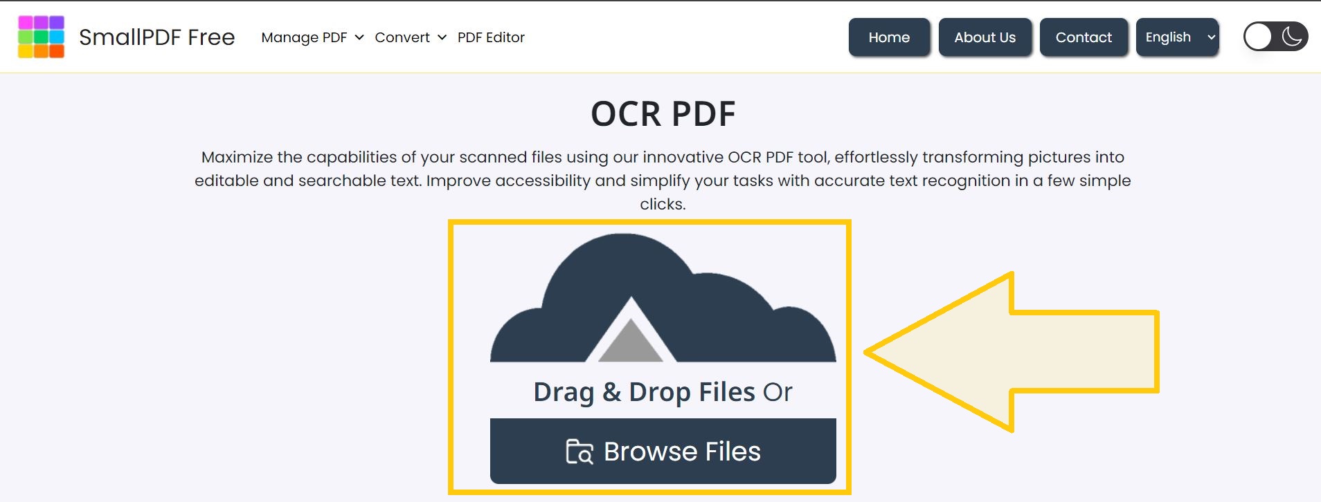 Upload PDF files for OCR processing.