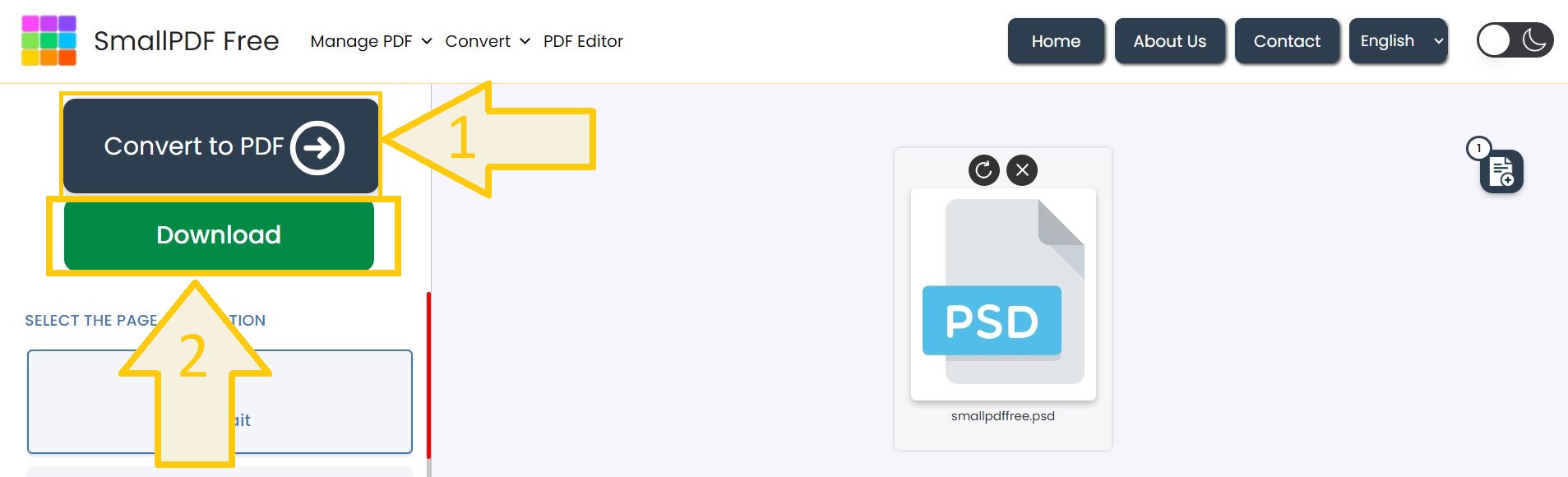 Convert PSD files to PDF and download.