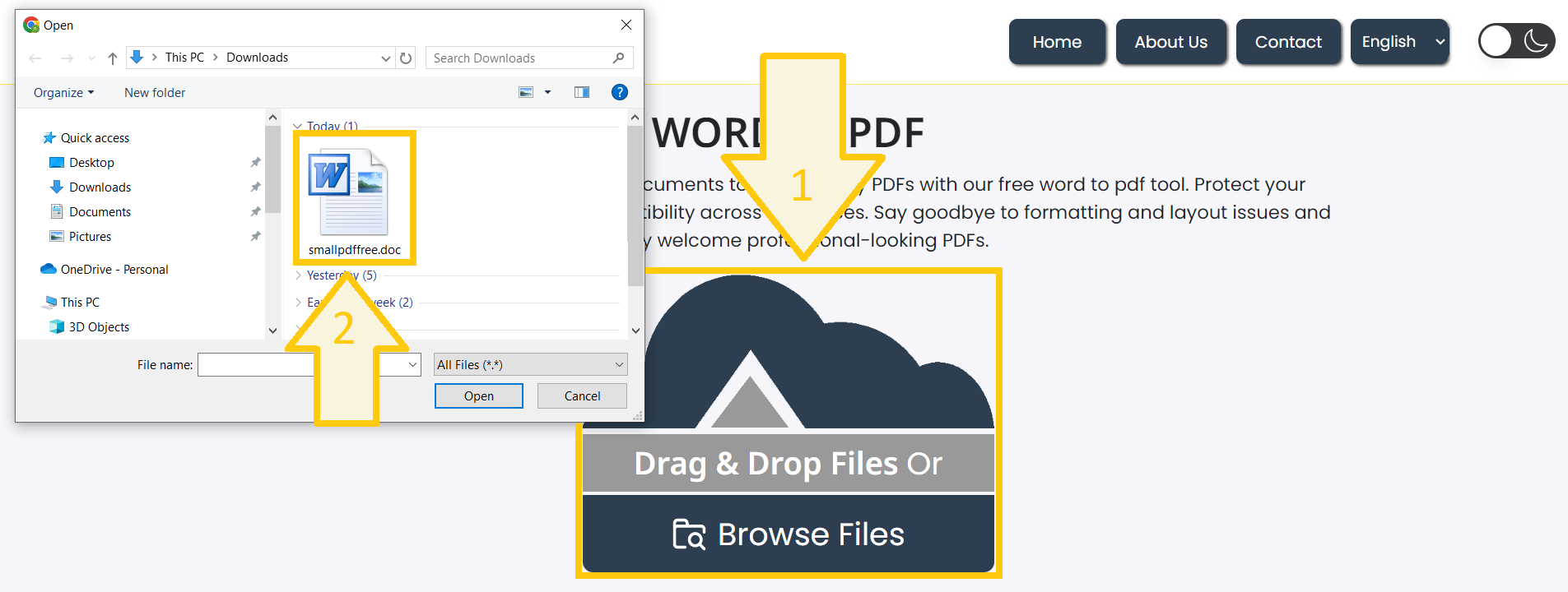 Upload Word files to convert to PDF.